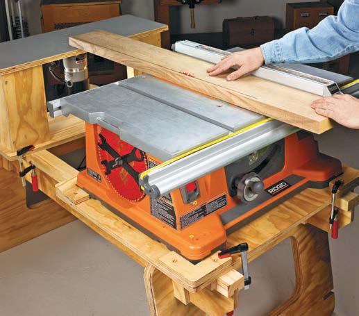 The base for the benchtop table saw is just a piece of 3 4" plywood with cleats on the bottom, like the other bases on page 40.