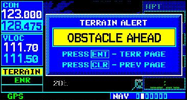 GNS 430 Terrain Pages Obstacle Advisory (60 seconds