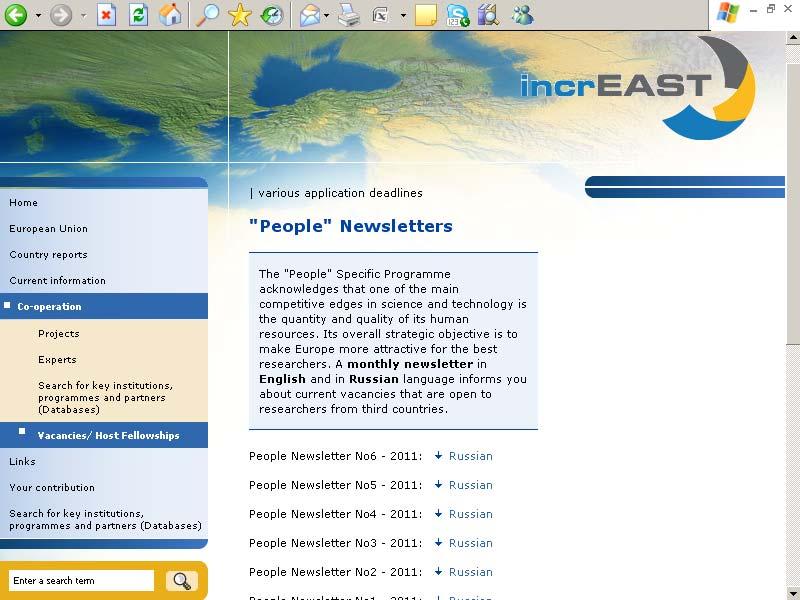 Newsletters FP7 «People» in Russian and