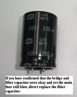 Next is the main filter capacitor, the normal value use in Monitors SMPS power supply is 220 microfarad 400 volt.