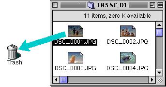Deleting Images from the Camera To delete an image from the camera s memory, move the thumbnail icon for the image to