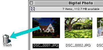 Deleting Images When browsing images in the camera, on disk, or on a compact flash-memory card, you can delete images by moving their associated thumbnails to the trash.