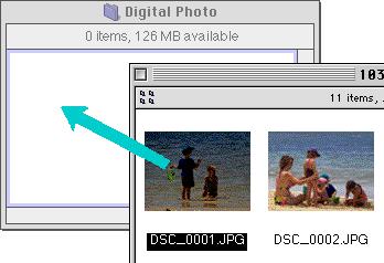 Copying Images to Disk Selected images in the browser window can be copied to disk by dragging any of the selected thumbnails over the destination folder and releasing the mouse button.