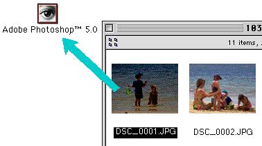 Opening selected images by drag and drop Selected images can be opened in any application that supports the file formats used by the camera by dragging their thumbnails over the application s icon or
