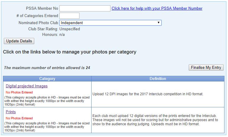 Adding Images to the Event Once you have uploaded all your club s images, or if you want to upload them as you add them to the event click My Entries PSSA Specific to open the Select the Event page.