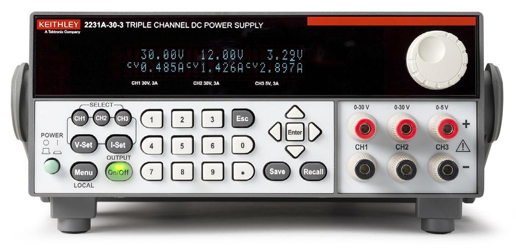 2231A-30-3 Triple-Channel DC Power Supply Designed for Benchtop Applications 2231A-30-3 Features Three independent and adjustable outputs in one instrument Power up to 195 W 0.
