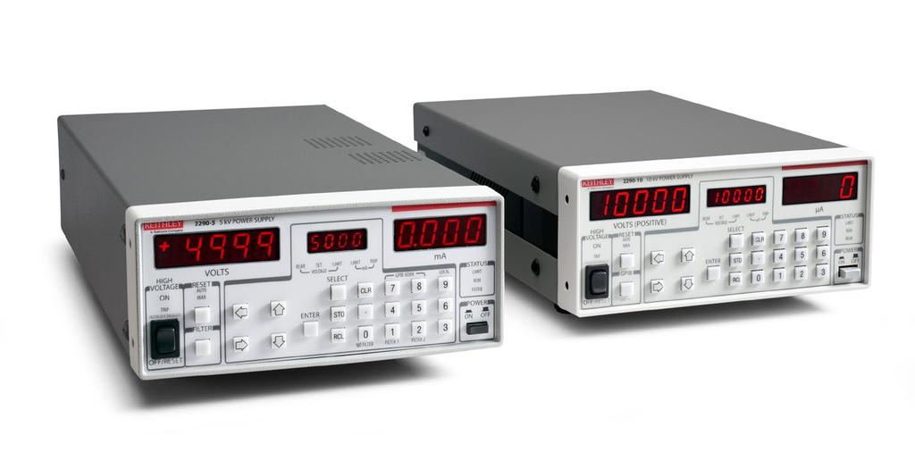 Series 2290 High Power Supplies Designed for High voltage breakdown testing and leakage current testing on high power devices Series 2290 Features 5000 V and 10,000 V models µa current sensitivity