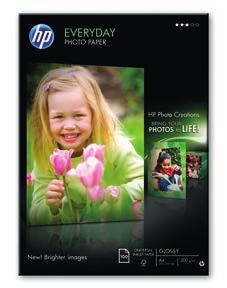 HP Everyday Photo Paper, Glossy A glossy alternative to plain paper, this affordable, easy-to-use everyday inkjet photo paper has a glossy finish for improved quality and durability.