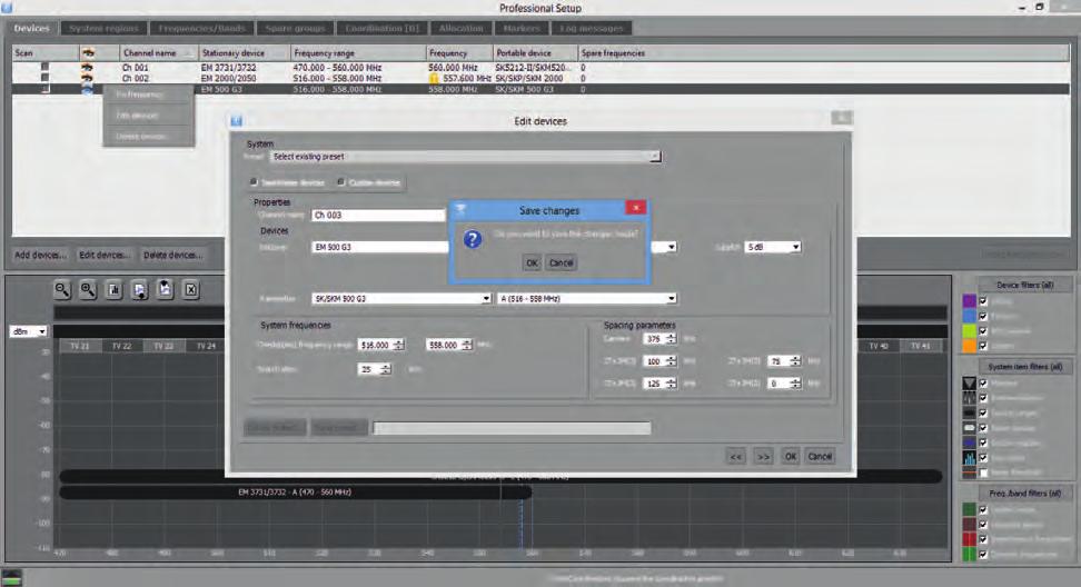 Frequency management Editing device parameters To edit channel names and other device parameters using the dialog window: 왘