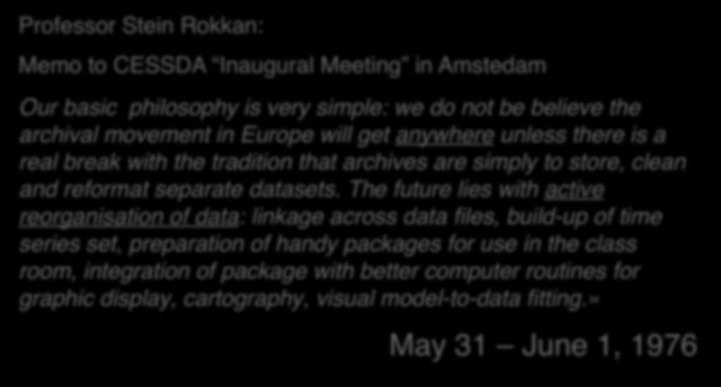 1976: CESSDA as an Umbrella Organisation Amsterdam 1976 7 Social Science Archives: