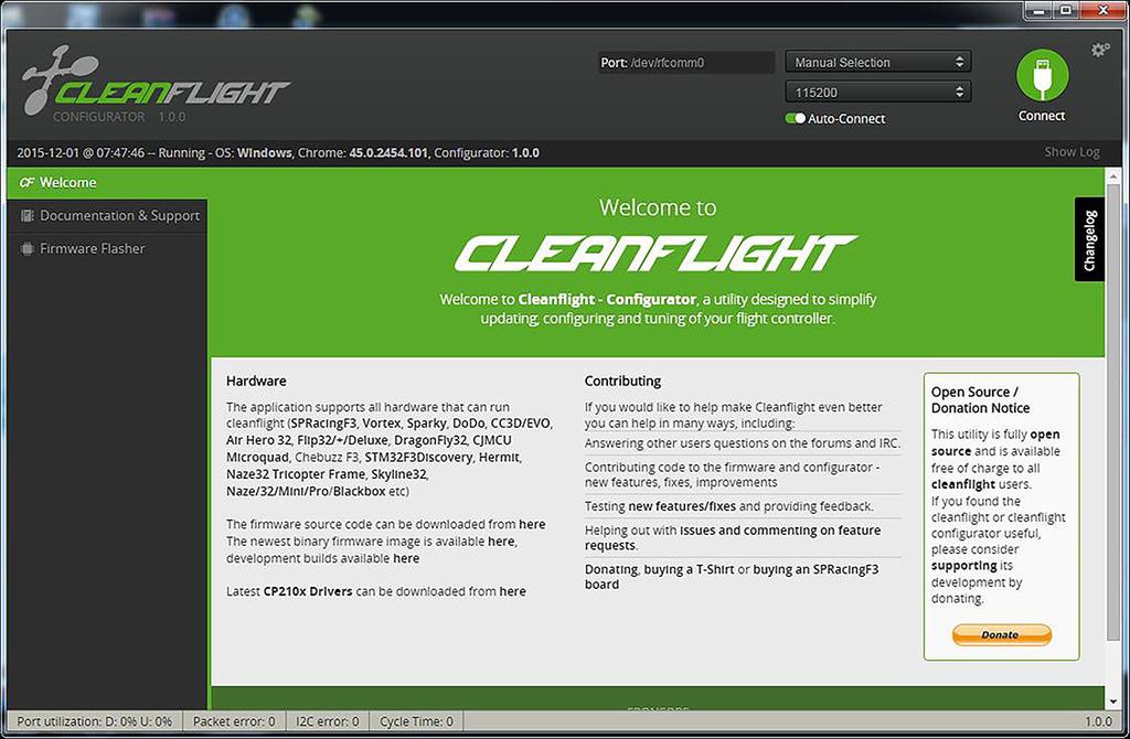 8.SetUp CleanFlight. Download Google Chrome Browser, go to Chrome Application Webstore and download "CleanFlight" and install it.