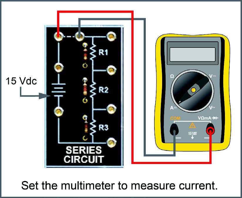 Series Resistive Circuits DC Fundamentals Use the measured voltage drop of R1 to determine circuit current (I T = V R1 /R1). NOTE: Use the nominal value of 1000 for R1.