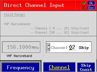 4.2.2 Setting a Main Operating Channel 56 Channels are available in the VHF marine band. (Channel 0 to 28 and channel 60 to 88). Open dialogue window using key Channel / Freq.