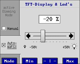 4.6.1 Automatic Adjustment of Brightness of Display and LEDs Fig. 29 Automatic dimming Open dialogue window using key Dimming Press left key Mode and select option Automatic.