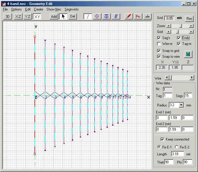 I use 4NEC2 It s free Drag and drop style Geometry Editor