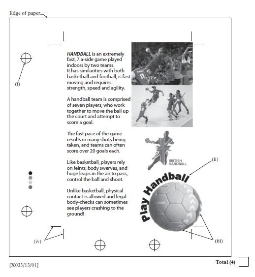 Q25. An advertising leaflet for the game of handball, ready to be sent to the printers, is shown below.