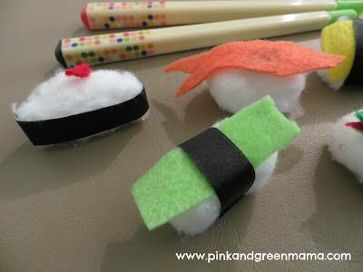 Cut different shapes from a selection of different coloured felt (images of different kinds of sushi will be available for inspiration) 3.