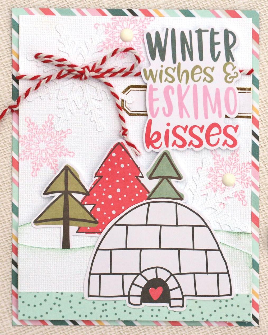step-by-step card instructions WINTER WISHES CARD (4.25X5.5) 1 Trim a 4.25 x 5.5 piece of Shiverin paper (stripe side). Adhere to an A2 card base and set aside.