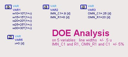 DFY- DOE 2 1 Open the Design file: E_LNA_DOE2_on_five_v ariables I want to study the sensitivity five elements that could affect the output results: IMN C1 and R1, OMN C1 and R1, and line