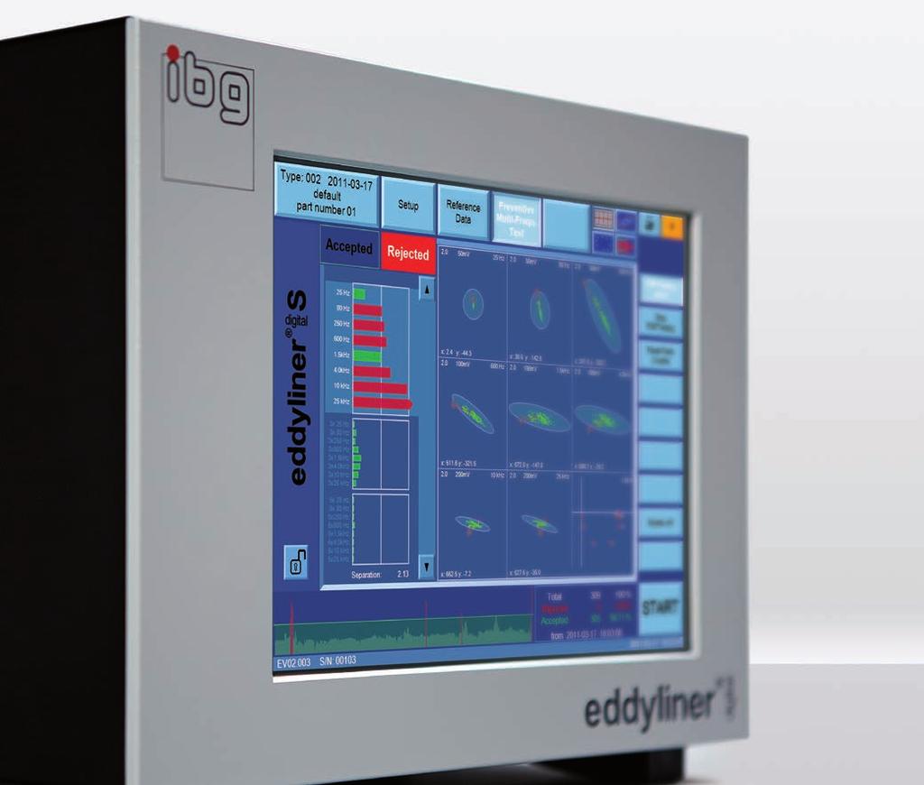 eddyliner digital S Digital eddy current test instrument for one channel nondestructive testing of metal components, mass produced parts and semi-finished products according to
