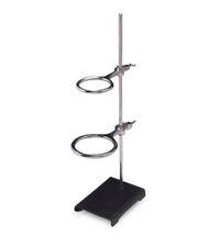 Ring Stand A stand with a wide metal base and a single metal