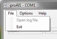 Menu Bar The menu bar provides basic program options. Under the 'File' menu the 'Open log file' option allows playback of a log file previously recorded using proais.