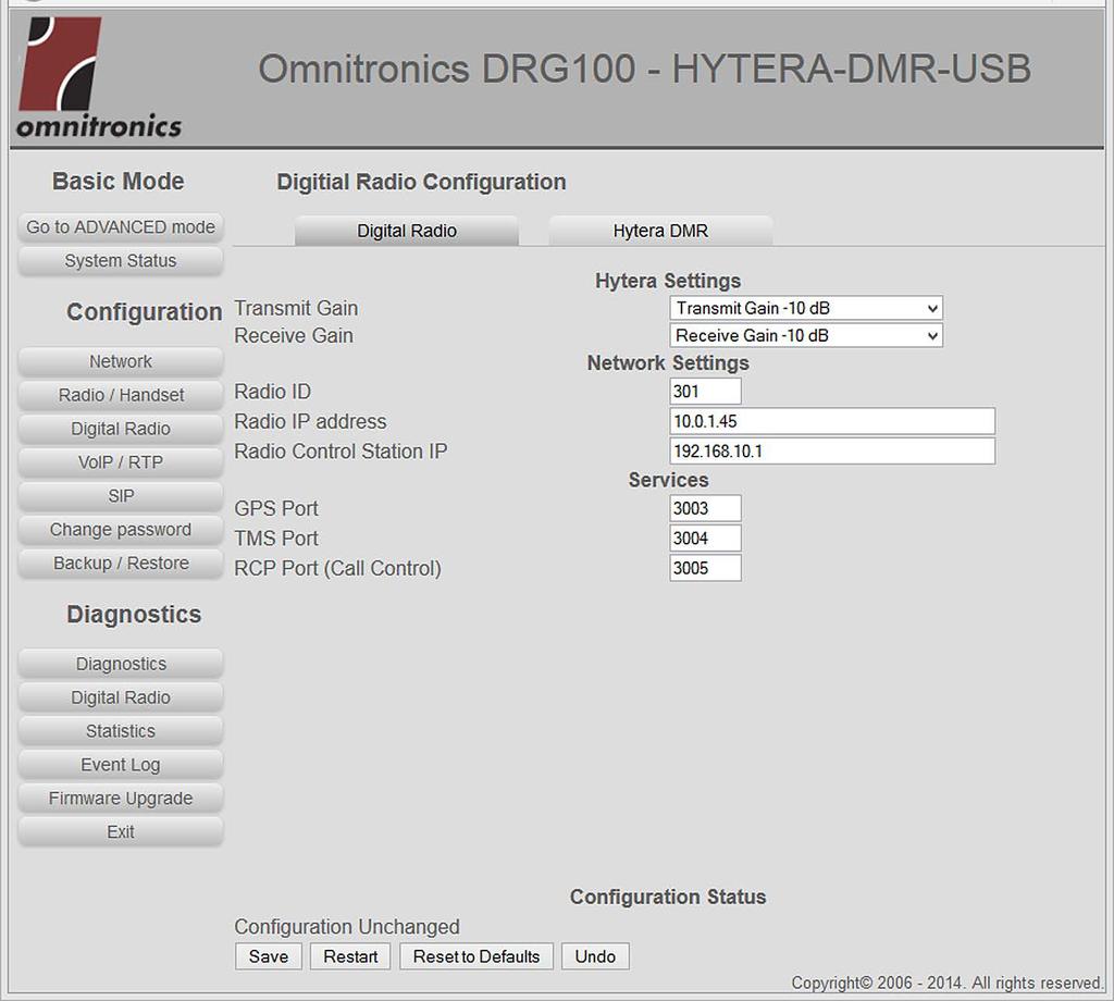 Chapter 1, Configuration Hytera DMR USB Interface Settings Select Digital Radio on the menu, and then select Hytera DMR tab to display the Digital Radio Configuration page shown in Figure 5.