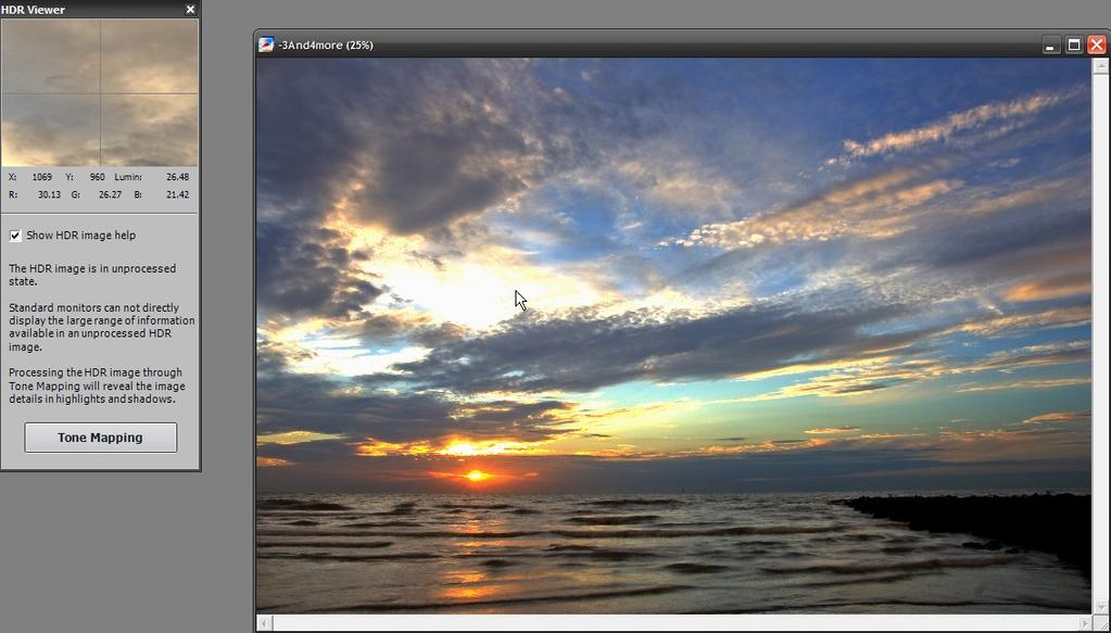 Evidently, you now click the Tone Mapping button, which brings us to the screen where you can tweak