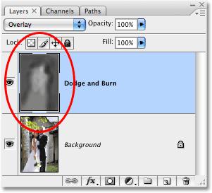 The new layer is transparent with the mode set to Overlay Overlay is part of the contrast group in blend modes Any area lighter than 50% grey will brighten the image Darker than 50% grey will darken