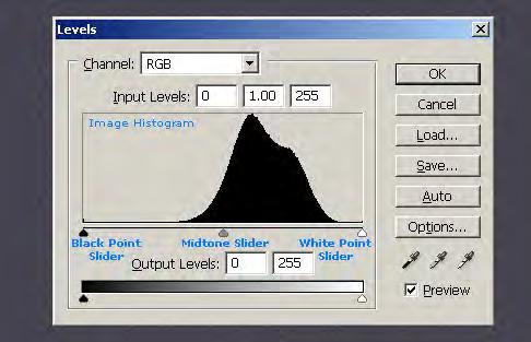 Photoshop adjustments The basic settings are levels and curves First check the levels The levels tool can move and stretch brightness levels in a histogram using three main components: a black point,