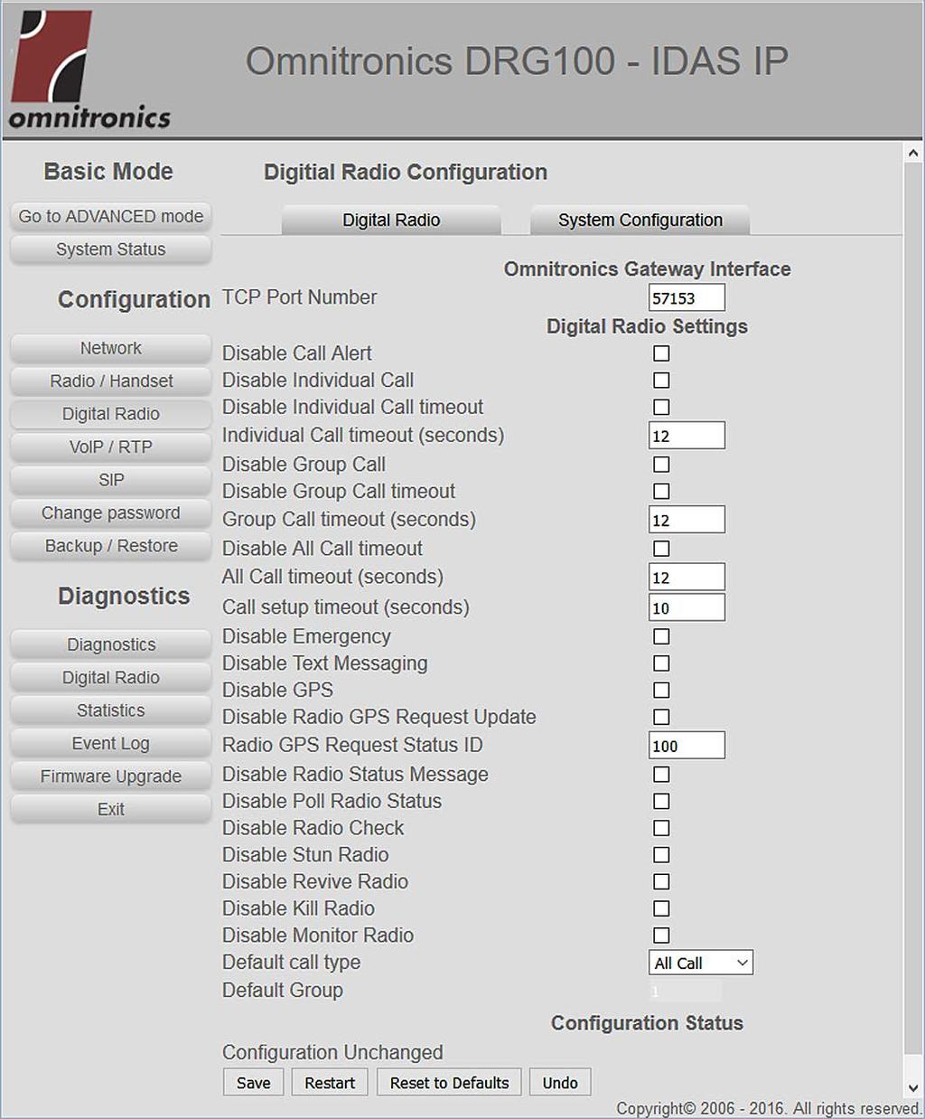 Chapter 1 Configuration of DRG Digital Radio Configuration Select Digital Radio on the menu, and then select the Digital Radio tab to display the configuration page similar to the one shown in Figure
