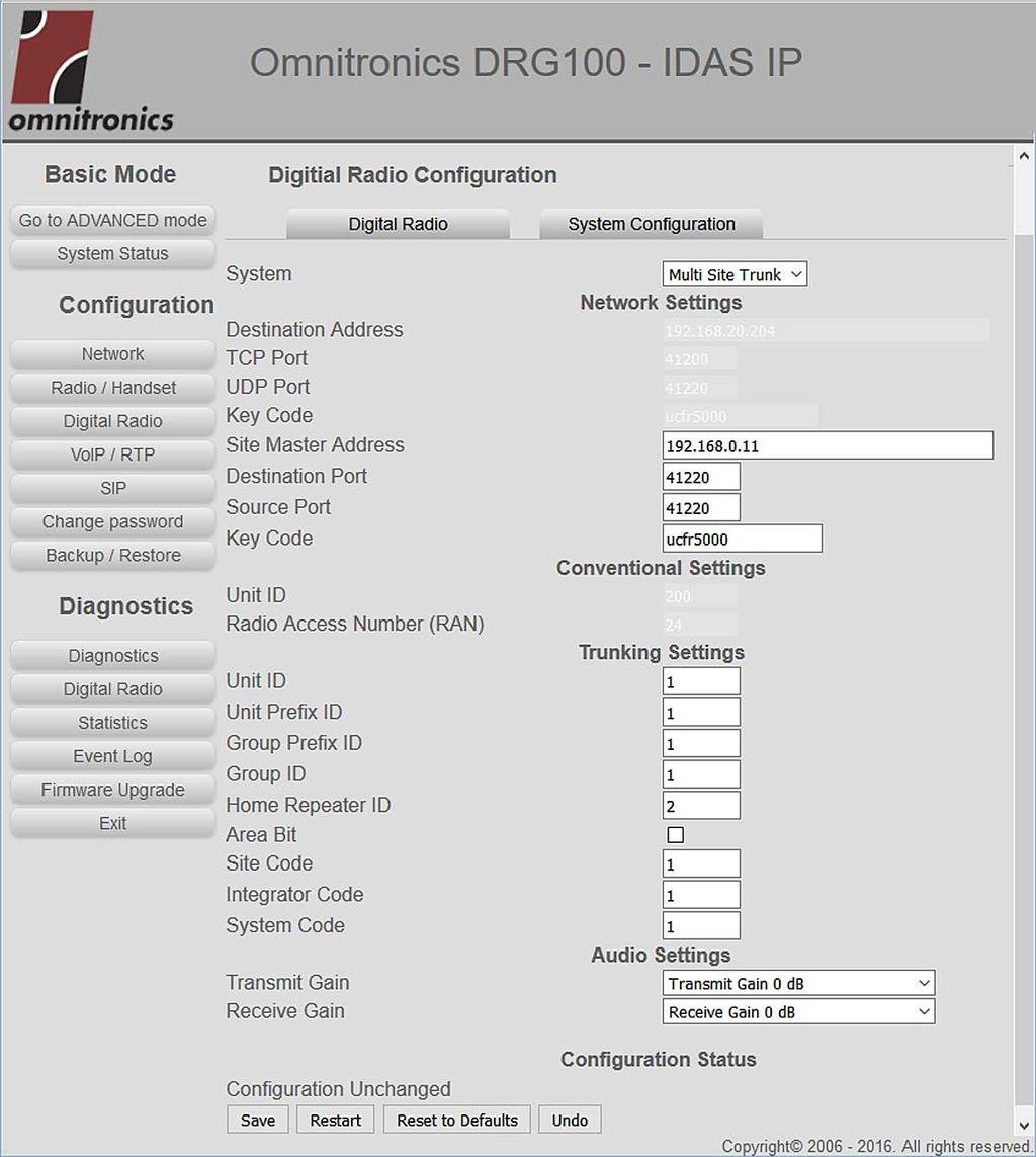 IDAS Interface Settings Select Digital Radio on the menu, and then select the System Configuration tab to display the configuration page similar to the one shown in Figure 5.