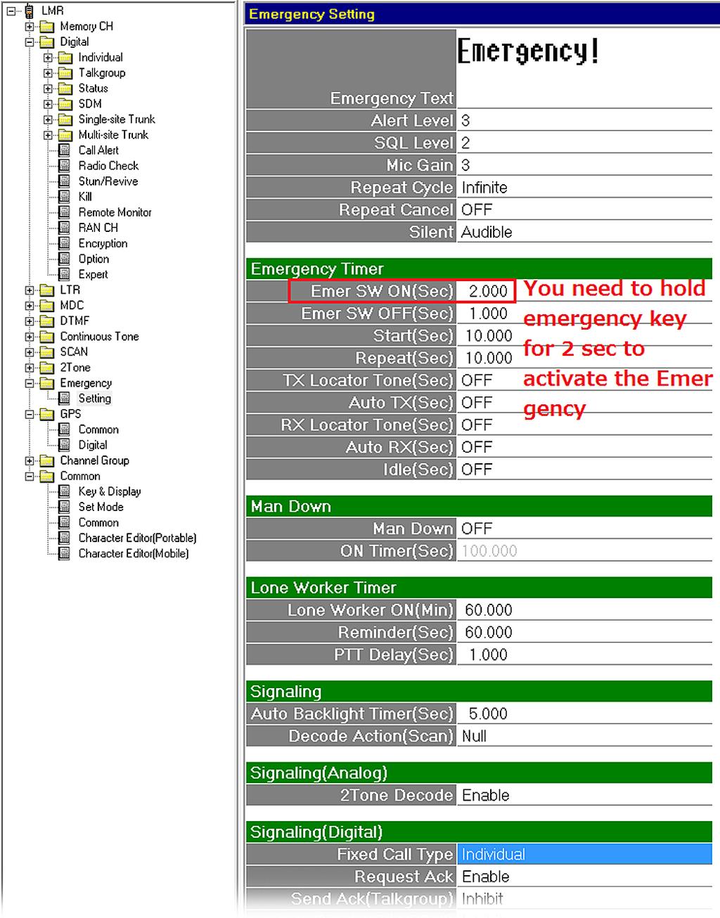 Select Emergency to display the Emergency Setting configuration page similar to the one shown in Figure 10.