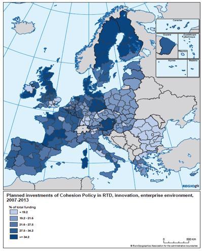 Regional Research Funding In 2007-2013, the global resources assigned to R&D and innovation by EU Cohesion Policy at regional level exceed