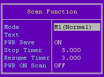 4 SCREEN MENU OPERATION LMR 4-5 SCAN FUNCTION Mode Selects scanning mode from the Mode 1, 2, 3 and OFF. Mode 1 : Normal scan. Scans all Tag (Inh) or Tag (Ena) selected channels.
