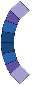 Mark ¼ points on two dark blue Shape B squares as shown. B 6. Pin and sew one dark blue Shape B to each end of the remaining combined arc unit starting and stopping at the ¼ markings. 7.
