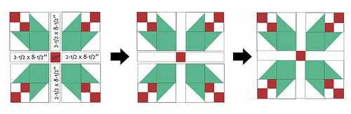 Finished block should measure 18-1/2" square. Repeat to make 10 blocks. 11. Arrange 9 blocks into three rows of three.