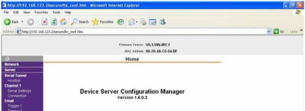 Figure 2-B: Configuration Manager Screen In the left frame of the configuration manager click on Network to display the Network Settings