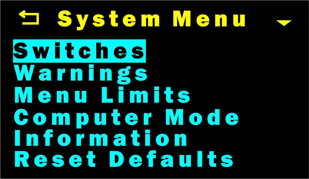 MENU - System Menu The System Menu is for setting up the various options pertaining to system functions.