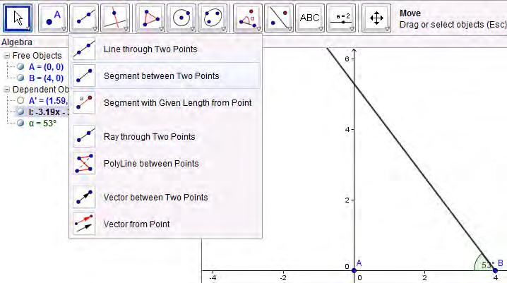 3. Click on Segment between Two Points. Click on Point A, then on Point B.