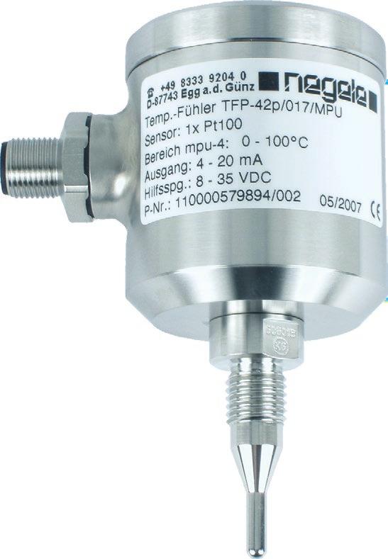 1 included in delivery (for procuct contacting components) Sensor e-polished R a < 0,8 μm (standard) Integrated transmitter (optional) Different electrical connections available R a < 0,4 µm or 0,6