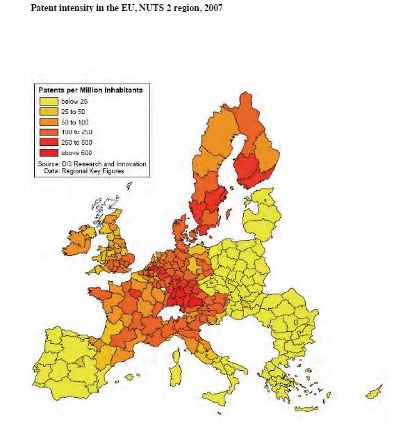 Patent intensity in the EU, NUTS 2 regions,