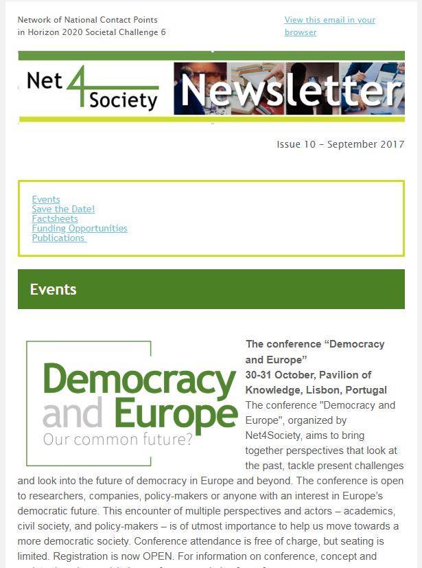Net4Society - Newsletter Net4Society publishes a e-newsletter for the SSH research community and the online magazine "ISSUES".