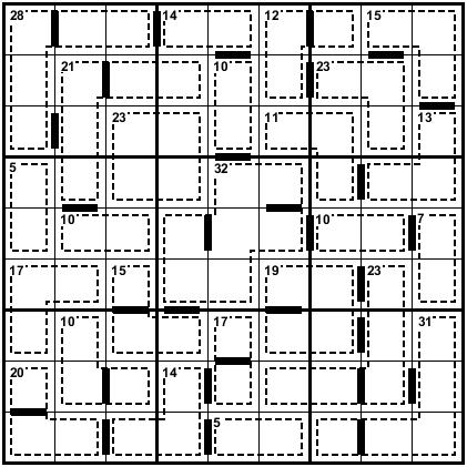Consecutive Killer 50 Points Fill the grid with digits 1 to 9 in every row, column and 3x3 box.