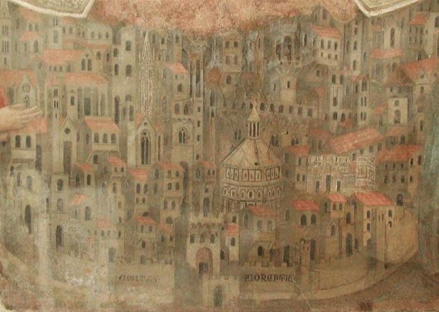 Florence in the Late Gothic period, an introduction Share Tweet Email Unknown Artist, Madonna della Misericordia (detail, view of Florence), 1342, Museo del Bigallo, Florence Boom times in Florence