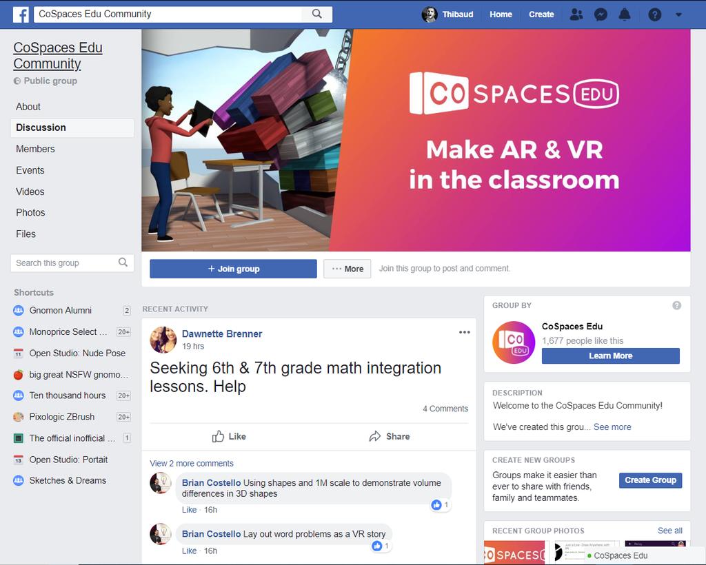 Social media The CoSpaces Edu Community Facebook group connects many educators, who use CoSpaces Edu in