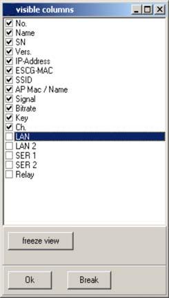 NOTE! The sign in the first column means that the configuration of the radio modem is protected by a given user and password definition.