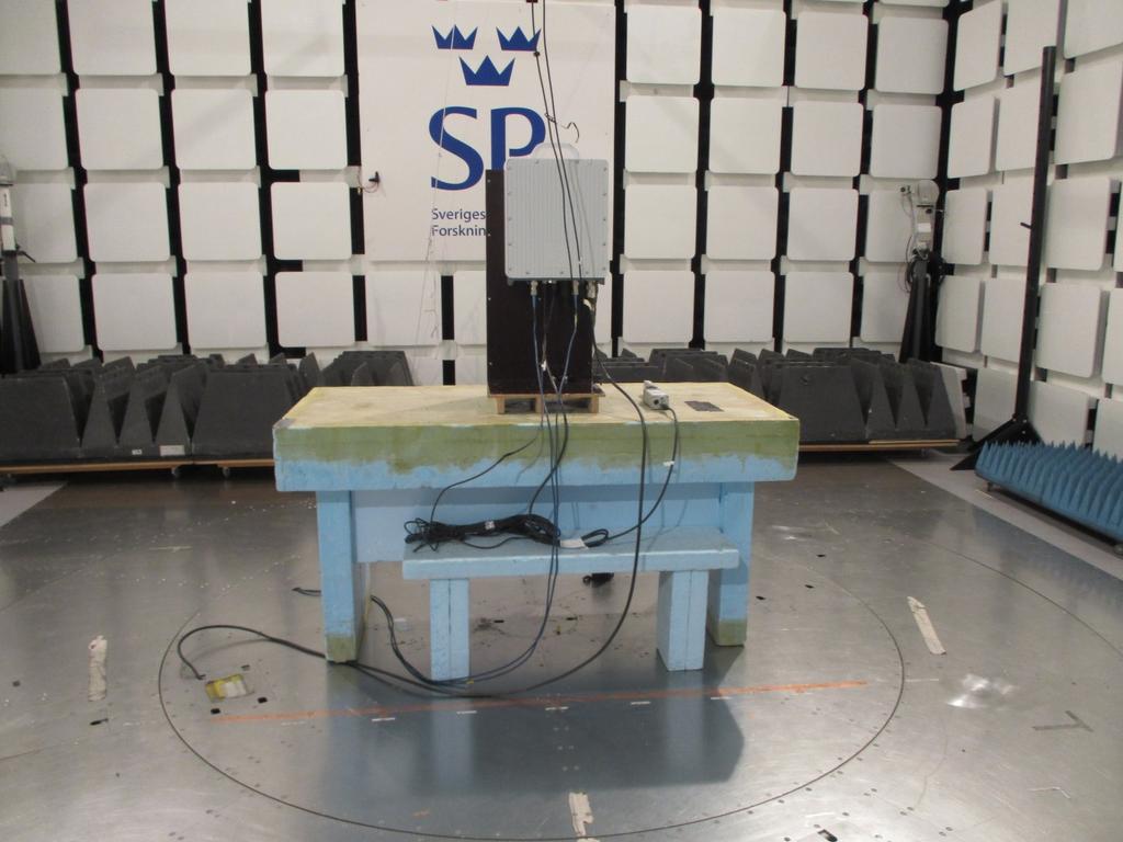 2017-05-16 7P01338-FLG 2 (4) Appendix 4 The test set-up during the spurious radiation measurements is shown in the picture below: Measurement equipment Measurement equipment SP number Semi anechoic