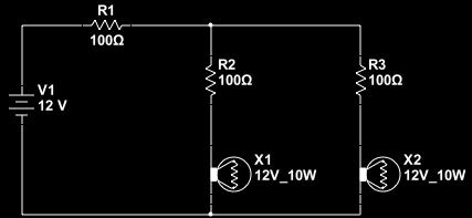 43. If R1 in the circuit below becomes shorted, which of the following will result? a. Lamps X1 and X2 will not glow. b. Lamps X1 and X2 will glow brighter. c. Lamps X1 and X2 will glow di
