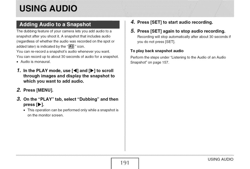 4. Press [SET] to start audio recording.